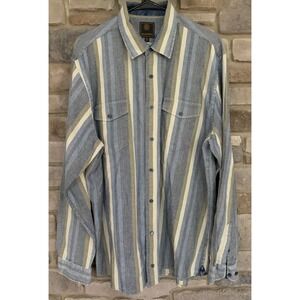 F/X Fusion Striped Button Down Cotton Shirt XL Blue Grey Retro Y2K Streetwear